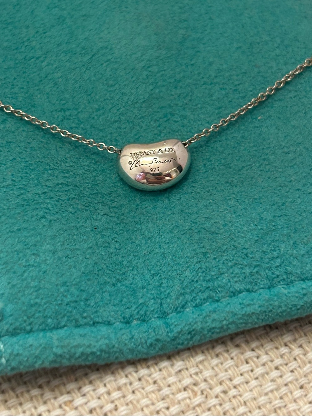 Tiffany & Co. Sterling Silver Bean Pendant Necklace with Blue Pouch - Picture 2 of 5